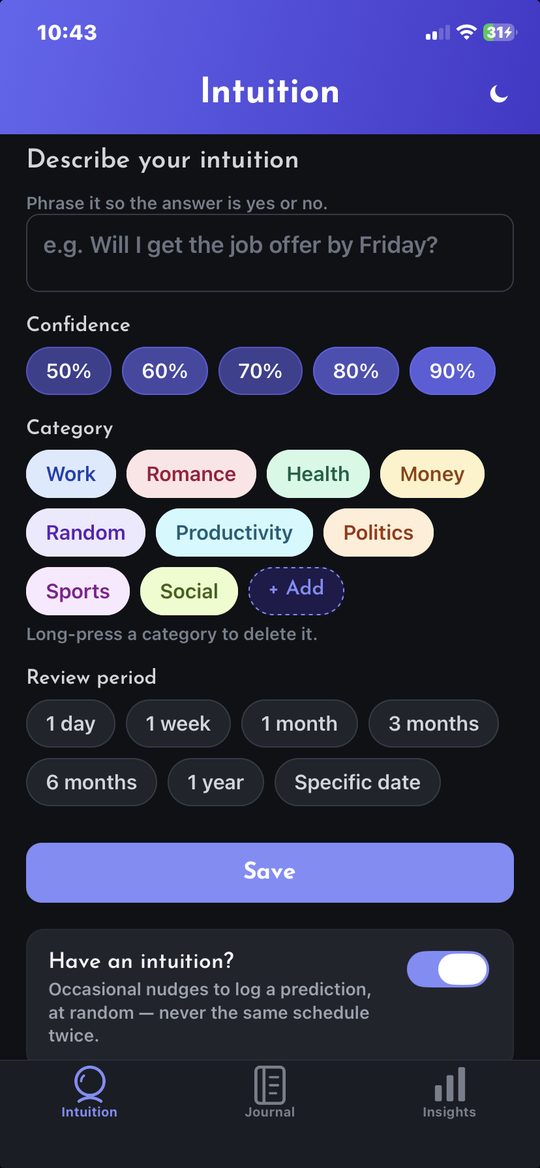 Logging a new prediction with confidence and category
